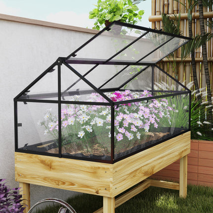 60 x 120cm Raised Garden Bed with Cover and Wooden Base - Natural