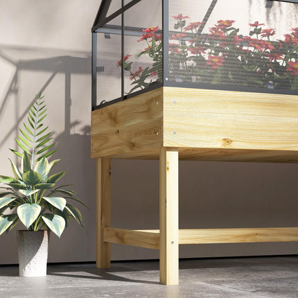 60 x 120cm Raised Garden Bed with Cover and Wooden Base - Natural