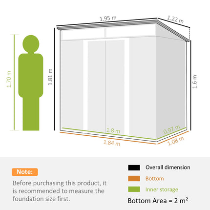 6.5 x 4FT Galvanised Metal Shed with Foundation Kit, Lockable Tool Garden Shed with Double Sliding Doors, Vents, Light Grey Wood Effect