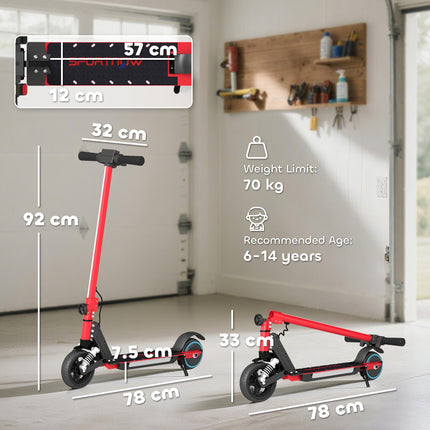 Folding Electric Scooter for Kids 6-14 with Dual Brakes, Front Suspension, LED Lights & Display - Red