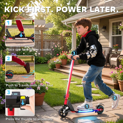 Folding Electric Scooter for Kids 6-14 with Dual Brakes, Front Suspension, LED Lights & Display - Red