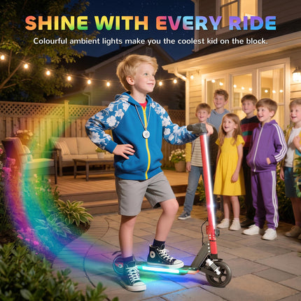 Folding Electric Scooter for Kids 6-14 with Dual Brakes, Front Suspension, LED Lights & Display - Red
