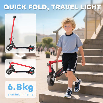 Folding Electric Scooter for Kids 6-14 with Dual Brakes, Front Suspension, LED Lights & Display - Red