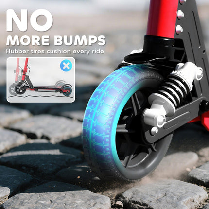 Folding Electric Scooter for Kids 6-14 with Dual Brakes, Front Suspension, LED Lights & Display - Red