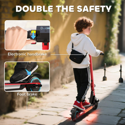 Folding Electric Scooter for Kids 6-14 with Dual Brakes, Front Suspension, LED Lights & Display - Red