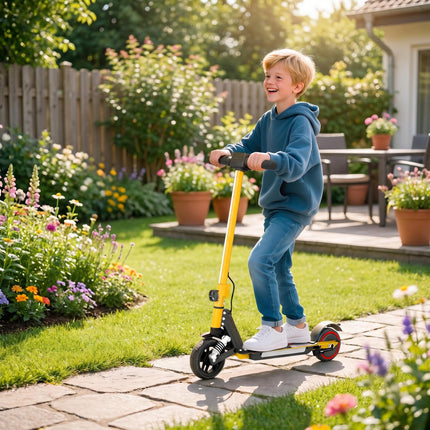 Folding Electric Scooter for Kids 6-14 with Dual Brakes, Front Suspension, LED Lights & Display - Gold Tone