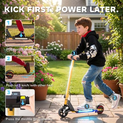 Folding Electric Scooter for Kids 6-14 with Dual Brakes, Front Suspension, LED Lights & Display - Gold Tone