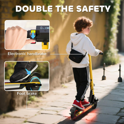 Folding Electric Scooter for Kids 6-14 with Dual Brakes, Front Suspension, LED Lights & Display - Gold Tone