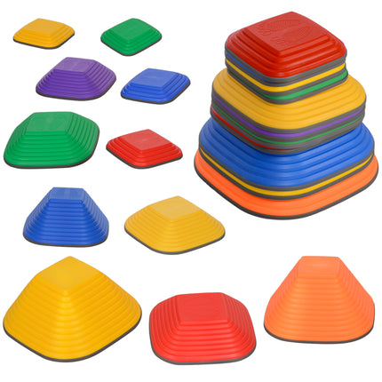 Balance Stepping Stones 11PC Non-Slip Stackable Obstacle Course for Kids - Multi-Coloured