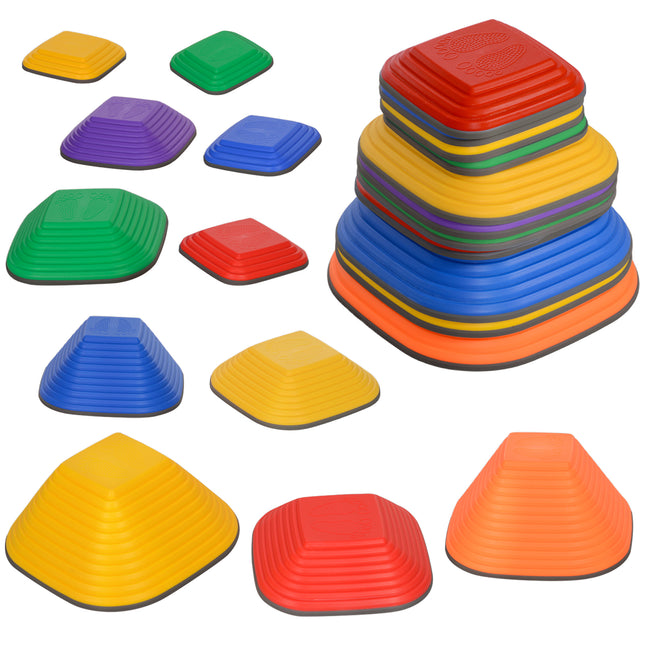 Balance Stepping Stones 11PC Non-Slip Stackable Obstacle Course for Kids - Multi-Coloured