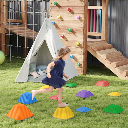 Balance Stepping Stones 11PC Non-Slip Stackable Obstacle Course for Kids - Multi-Coloured