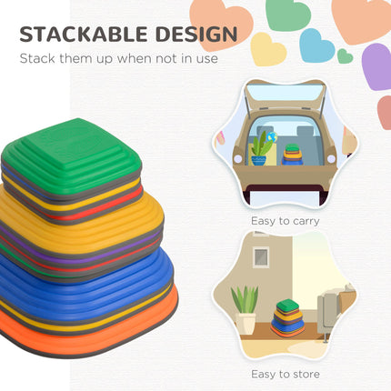Balance Stepping Stones 11PC Non-Slip Stackable Obstacle Course for Kids - Multi-Coloured