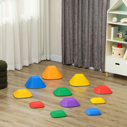 Balance Stepping Stones 11PC Non-Slip Stackable Obstacle Course for Kids - Multi-Coloured