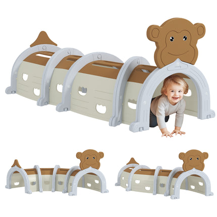 Monkey-Design Kids Play Tunnel for Crawling, Climbing, for ages 3-6 Years, Brown