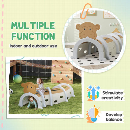 Monkey-Design Kids Play Tunnel for Crawling, Climbing, for ages 3-6 Years, Brown