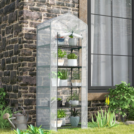193cm Five Shelf Mini Greenhouse with PE Cover - White