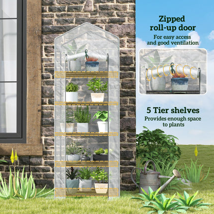 193cm Five Shelf Mini Greenhouse with PE Cover - White