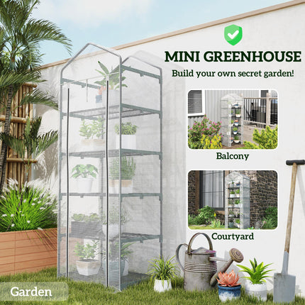 193cm Five Shelf Mini Greenhouse with PE Cover - White