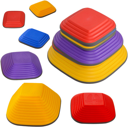 Balance Stepping Stones 6PC Set for Kids Non-Slip Stackable Obstacle Course - Multi-Coloured