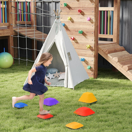 Balance Stepping Stones 6PC Set for Kids Non-Slip Stackable Obstacle Course - Multi-Coloured