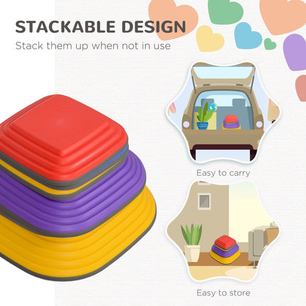 Balance Stepping Stones 6PC Set for Kids Non-Slip Stackable Obstacle Course - Multi-Coloured