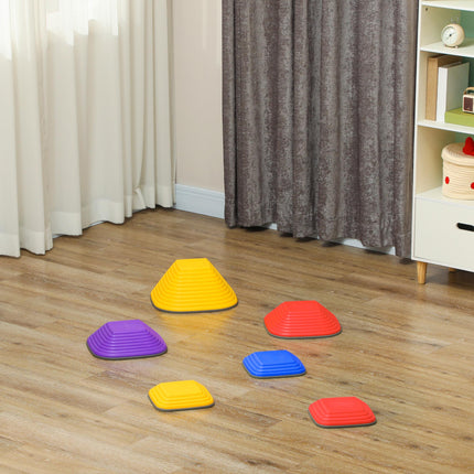 Balance Stepping Stones 6PC Set for Kids Non-Slip Stackable Obstacle Course - Multi-Coloured