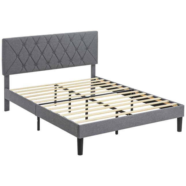 King Size Adjustable Linen Upholstered Bed Frame with Headboard - Grey
