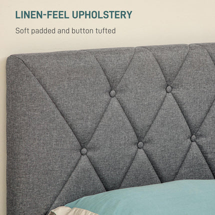 King Size Adjustable Linen Upholstered Bed Frame with Headboard - Grey