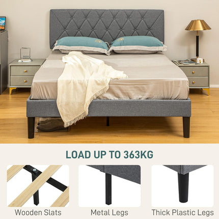 King Size Adjustable Linen Upholstered Bed Frame with Headboard - Grey
