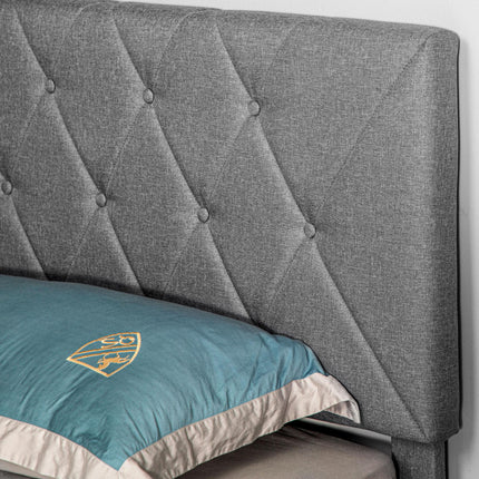 King Size Adjustable Linen Upholstered Bed Frame with Headboard - Grey