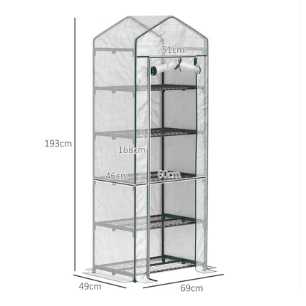 193cm Five Shelf Mini Greenhouse With PE Cover - White