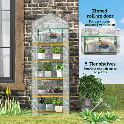 193cm Five Shelf Mini Greenhouse With PE Cover - White