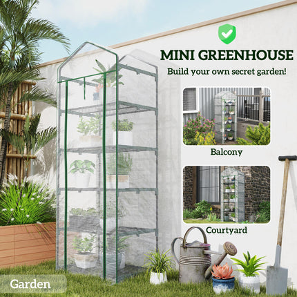193cm Five Shelf Mini Greenhouse With PE Cover - White