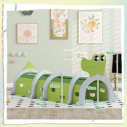 Crocodile Design Kids Play Tunnel for Ages 3-6 Crawl and Climb - Green
