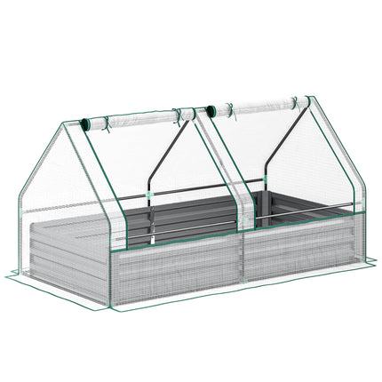 Metal Raised Garden Bed with Greenhouse Cover 185x95x92cm - White and Dark Grey