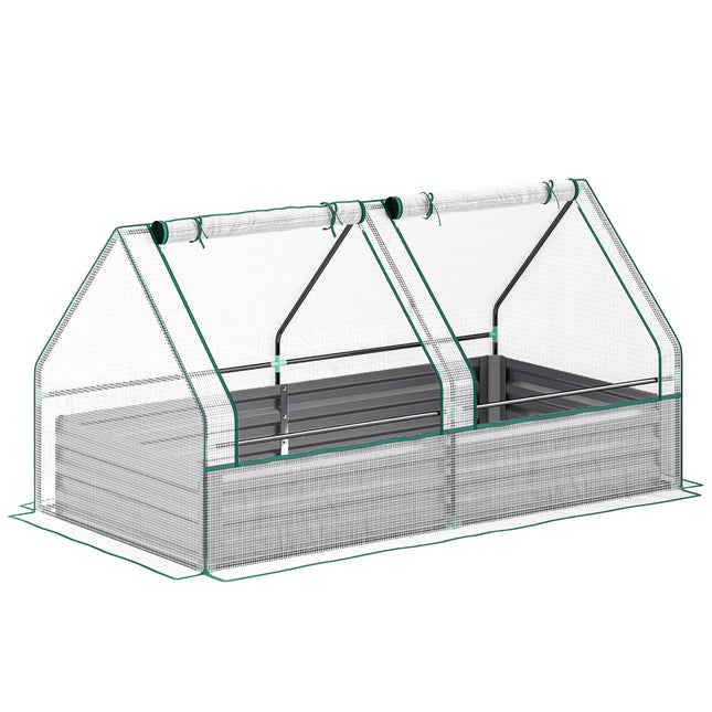 Metal Raised Garden Bed with Greenhouse Cover 185x95x92cm - White and Dark Grey