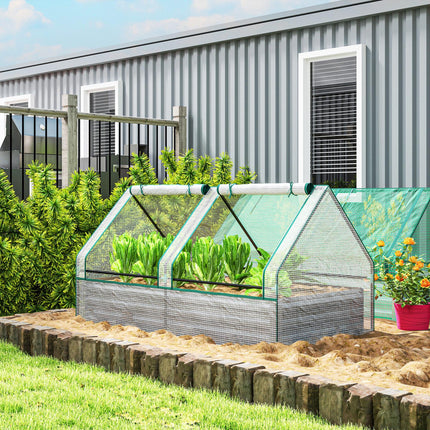 Metal Raised Garden Bed with Greenhouse Cover 185x95x92cm - White and Dark Grey