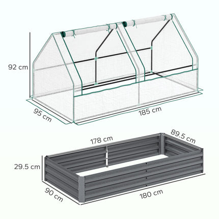 Metal Raised Garden Bed with Greenhouse Cover 185x95x92cm - White and Dark Grey