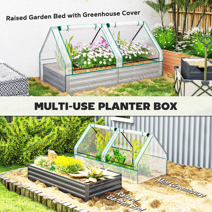 Metal Raised Garden Bed with Greenhouse Cover 185x95x92cm - White and Dark Grey