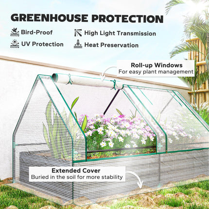 Metal Raised Garden Bed with Greenhouse Cover 185x95x92cm - White and Dark Grey