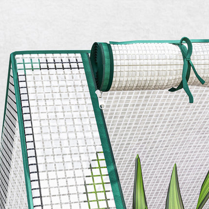 Metal Raised Garden Bed with Greenhouse Cover 185x95x92cm - White and Dark Grey