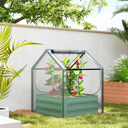 61 x 61cm Garden Planter Bed with Mini Greenhouse Cover - Green