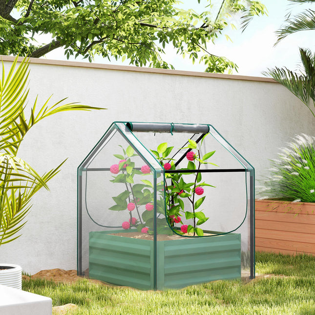 61 x 61cm Garden Planter Bed with Mini Greenhouse Cover - Green