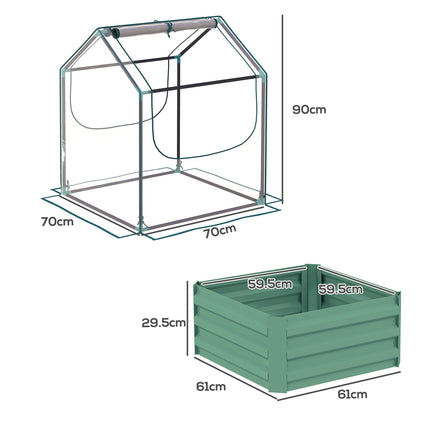 61 x 61cm Garden Planter Bed with Mini Greenhouse Cover - Green