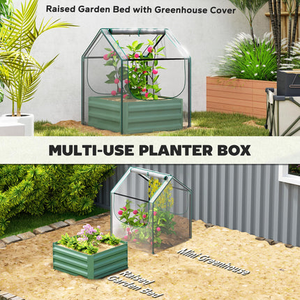 61 x 61cm Garden Planter Bed with Mini Greenhouse Cover - Green