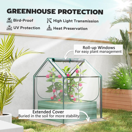 61 x 61cm Garden Planter Bed with Mini Greenhouse Cover - Green