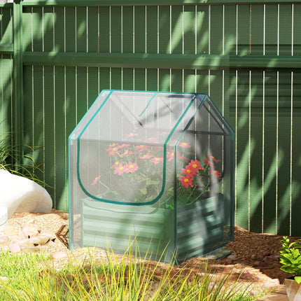 61 x 61cm Garden Planter Bed with Mini Greenhouse Cover - Green