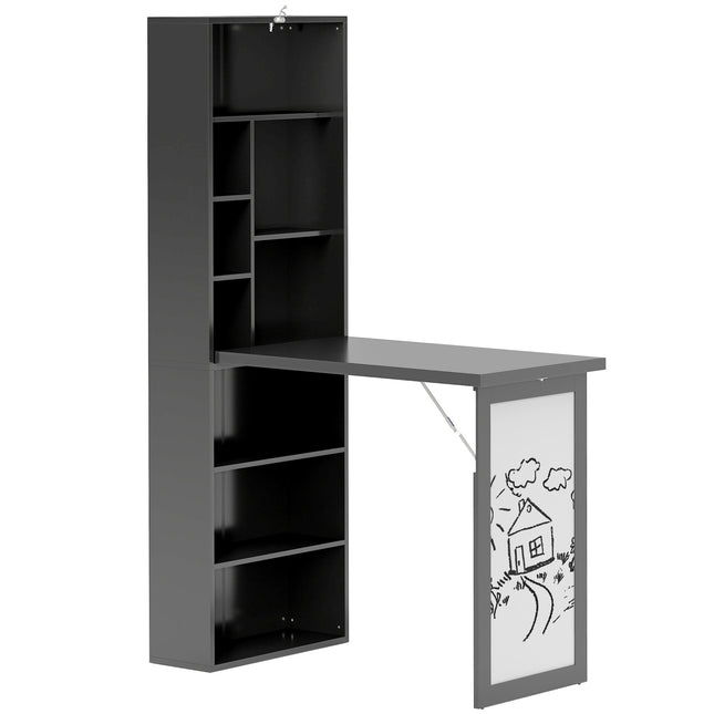 Three-Part Work Desk with Storage and Writing Board - Black