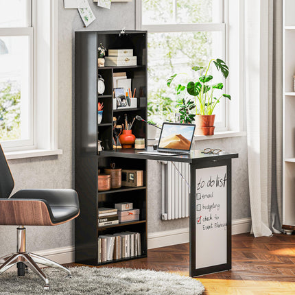 Three-Part Work Desk with Storage and Writing Board - Black