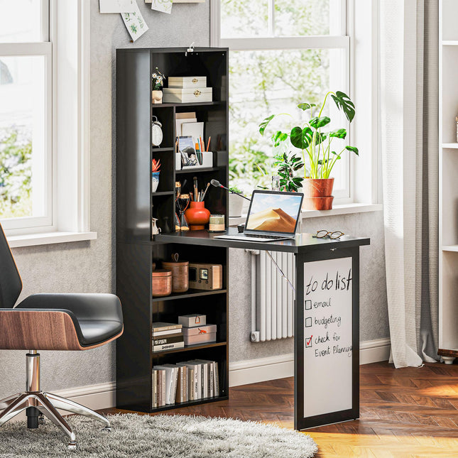 Three-Part Work Desk with Storage and Writing Board - Black